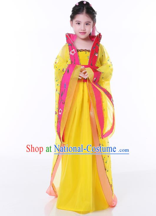 China Traditional Children Yellow Hanfu Dress Tang Dynasty Imperial Consort Clothing Ancient Girl Fairy Garment Costume