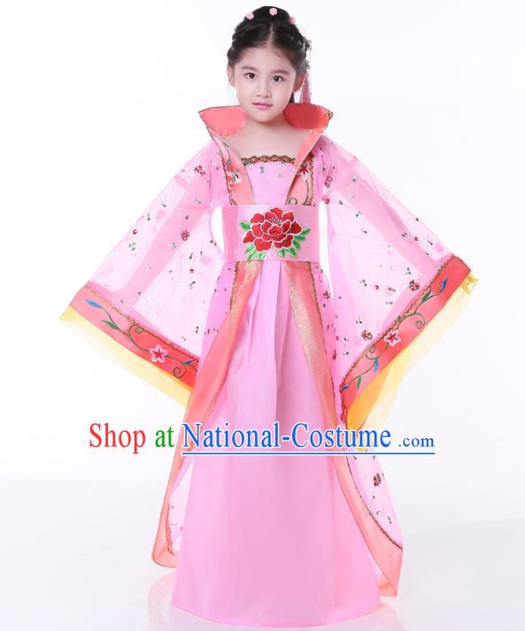 China Ancient Girl Fairy Garment Costume Traditional Children Pink Hanfu Dress Tang Dynasty Imperial Consort Clothing