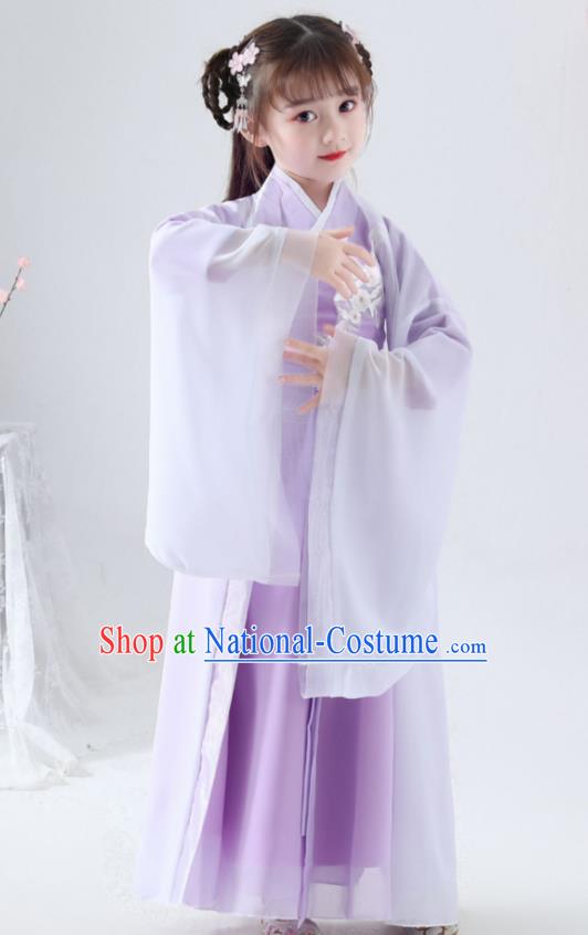 China Traditional Stage Show Girl Purple Hanfu Dress Jin Dynasty Princess Clothing Ancient Children Fairy Garment Costume