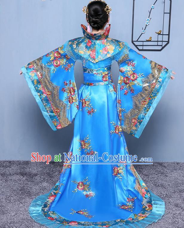 China Tang Dynasty Empress Clothing Ancient Girl Princess Garment Costume Traditional Court Children Blue Hanfu Dress