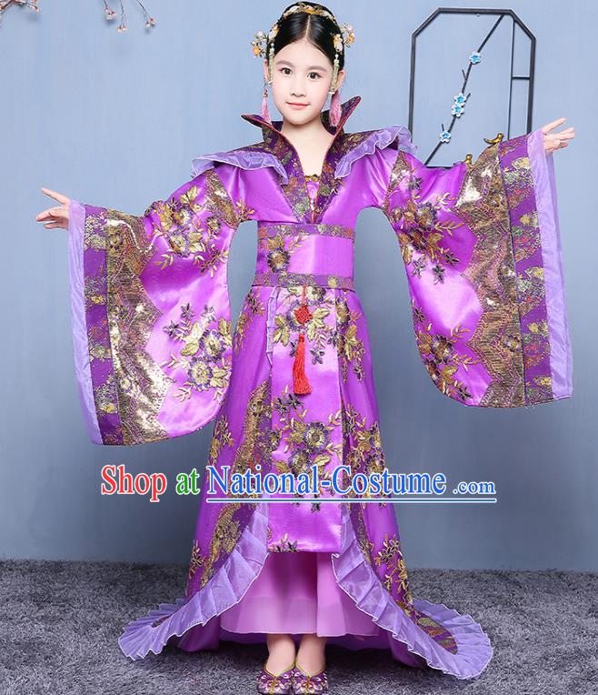 China Traditional Court Children Purple Hanfu Dress Tang Dynasty Empress Clothing Ancient Girl Princess Garment Costume