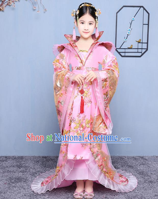 China Ancient Girl Princess Garment Costume Traditional Court Children Pink Hanfu Dress Tang Dynasty Empress Clothing