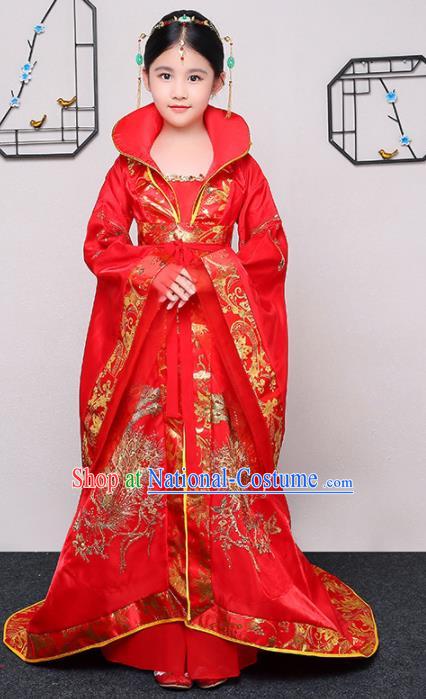 China Tang Dynasty Girl Princess Clothing Ancient Children Garment Costume Traditional Court Dance Red Hanfu Dress