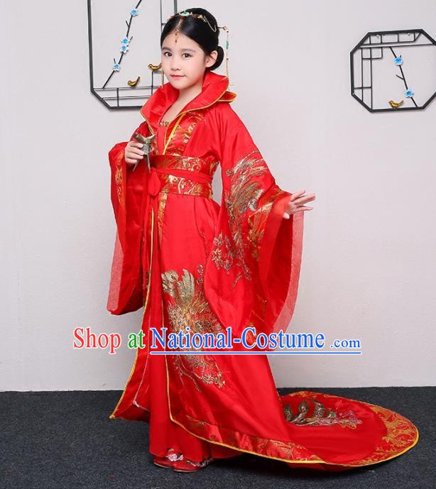 China Tang Dynasty Girl Princess Clothing Ancient Children Garment Costume Traditional Court Dance Red Hanfu Dress