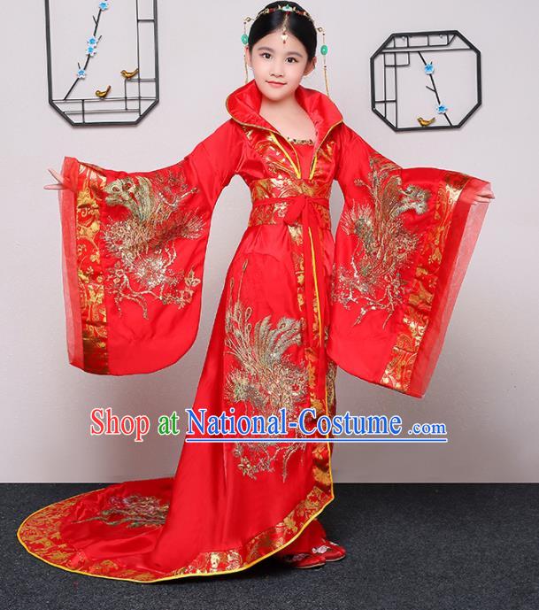 China Tang Dynasty Girl Princess Clothing Ancient Children Garment Costume Traditional Court Dance Red Hanfu Dress