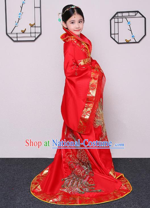 China Tang Dynasty Girl Princess Clothing Ancient Children Garment Costume Traditional Court Dance Red Hanfu Dress