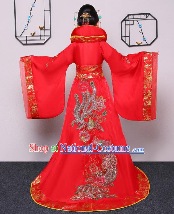 China Tang Dynasty Girl Princess Clothing Ancient Children Garment Costume Traditional Court Dance Red Hanfu Dress