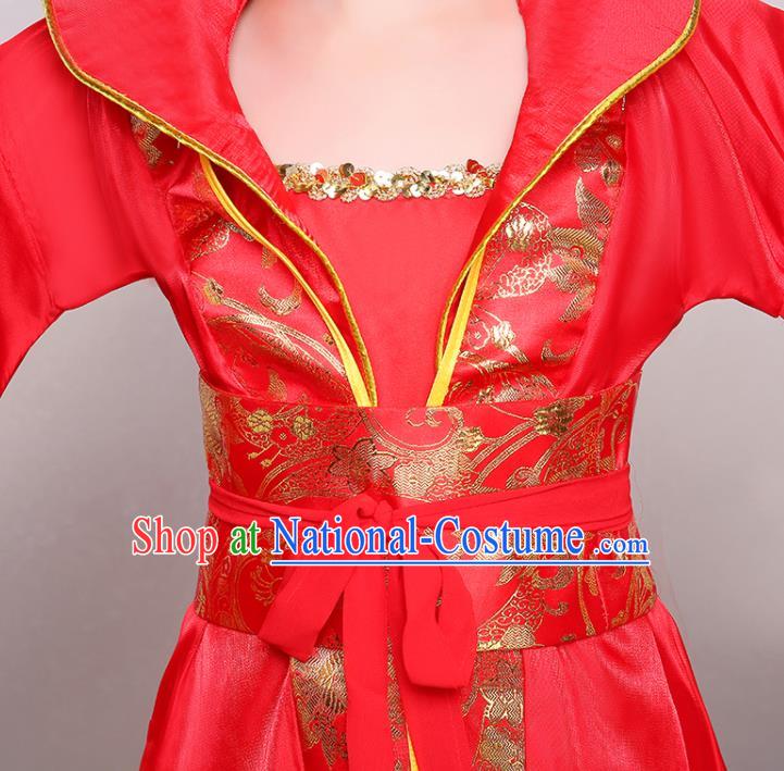 China Tang Dynasty Girl Princess Clothing Ancient Children Garment Costume Traditional Court Dance Red Hanfu Dress