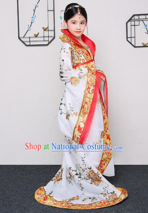 China Traditional Court Dance White Hanfu Dress Tang Dynasty Girl Princess Clothing Ancient Children Garment Costume