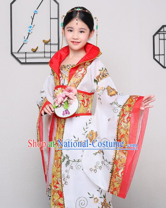 China Traditional Court Dance White Hanfu Dress Tang Dynasty Girl Princess Clothing Ancient Children Garment Costume