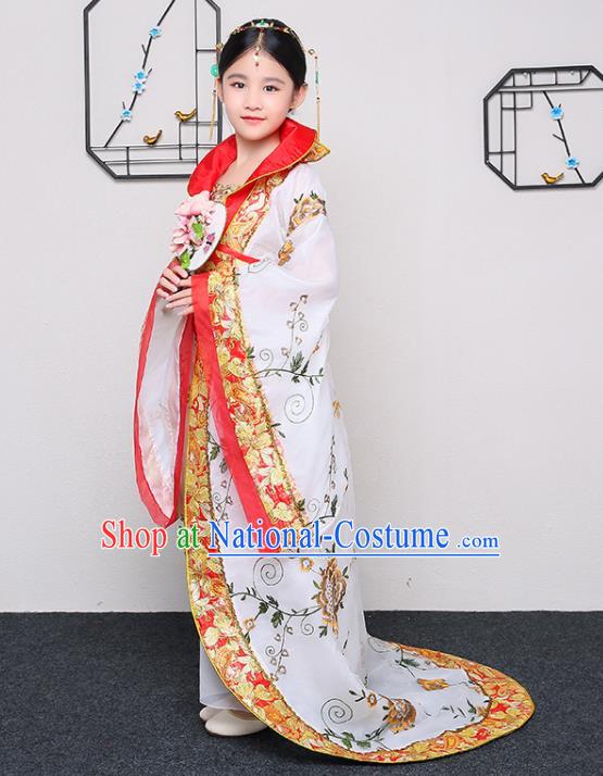 China Traditional Court Dance White Hanfu Dress Tang Dynasty Girl Princess Clothing Ancient Children Garment Costume