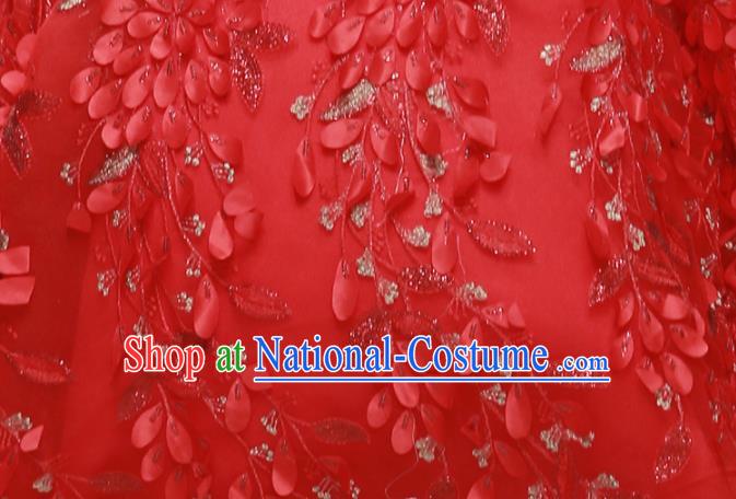 Professional Children Piano Performance Formal Clothing Stage Show Garment Costume Girl Catwalks Red Full Dress