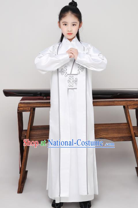 Chinese Ancient Boys Swordsman White Uniforms Tang Dynasty Kid Prince Clothing Traditional Stage Performance Costume