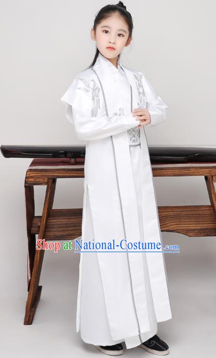 Chinese Ancient Boys Swordsman White Uniforms Tang Dynasty Kid Prince Clothing Traditional Stage Performance Costume