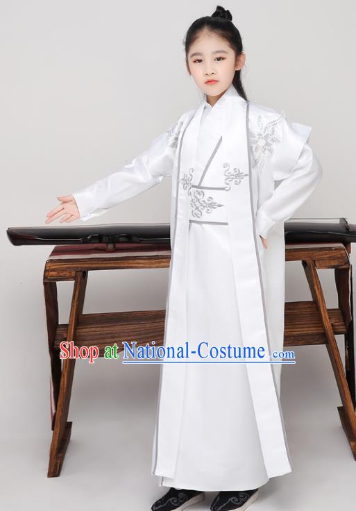 Chinese Ancient Boys Swordsman White Uniforms Tang Dynasty Kid Prince Clothing Traditional Stage Performance Costume