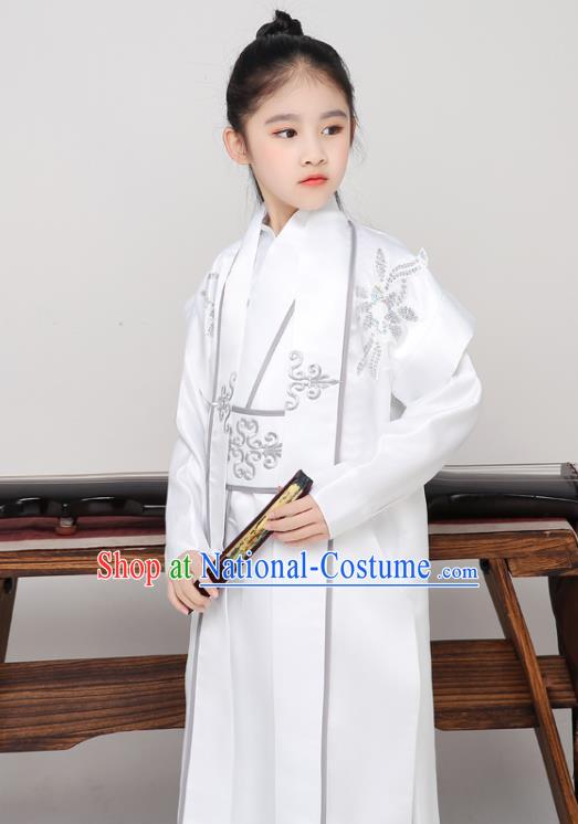 Chinese Ancient Boys Swordsman White Uniforms Tang Dynasty Kid Prince Clothing Traditional Stage Performance Costume