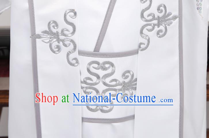 Chinese Ancient Boys Swordsman White Uniforms Tang Dynasty Kid Prince Clothing Traditional Stage Performance Costume