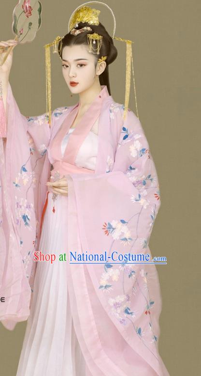 China Ancient Garment Costumes Tang Dynasty Princess Pink Hanfu Dress Traditional Historical Clothing