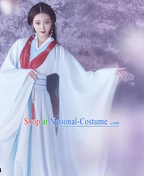 China Traditional Han Dynasty Palace Beauty White Hanfu Dress Ancient Imperial Consort Historical Clothing