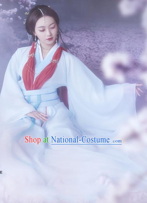 China Traditional Han Dynasty Palace Beauty White Hanfu Dress Ancient Imperial Consort Historical Clothing