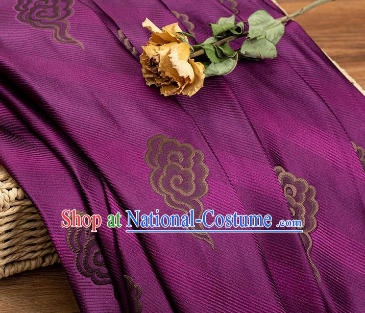 China Tang Suit Satin Damask Jacquard Cloud Pattern Tapestry Traditional Mongolian Robe Silk Fabric Purple Brocade