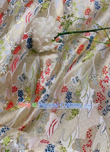 Japanese Traditional Fabric Kimono Beige Nishijin Brocade Asian Tapestry Satin Drapery