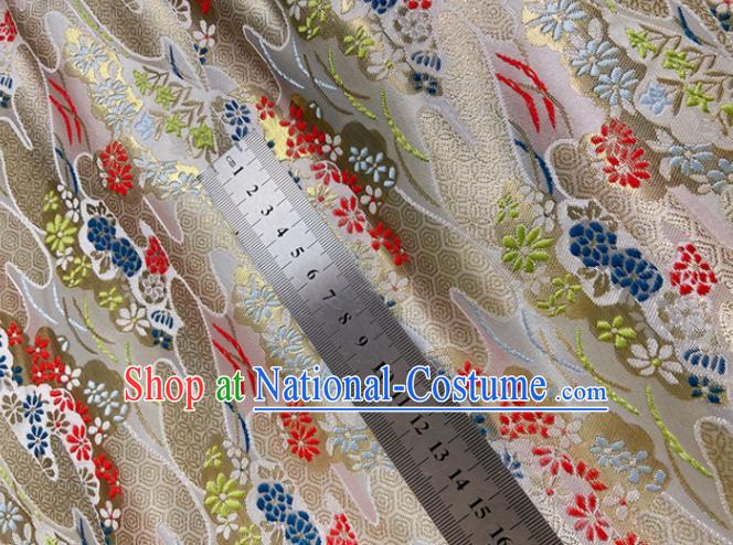 Japanese Traditional Fabric Kimono Beige Nishijin Brocade Asian Tapestry Satin Drapery