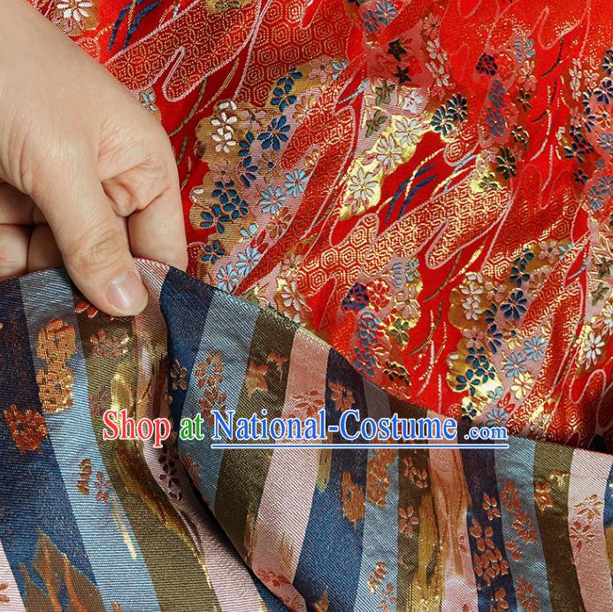 Asian Tapestry Satin Drapery Japanese Traditional Fabric Kimono Red Nishijin Brocade