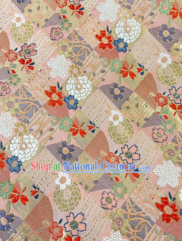 Asian Kimono Pink Nishijin Brocade Camellia Pattern Satin Drapery Japanese Traditional Tapestry Fabric