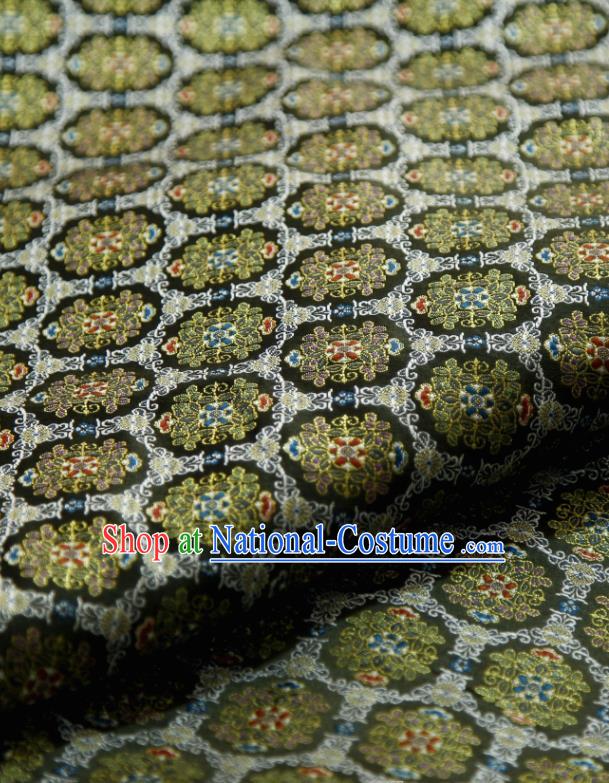 Japanese Dark Green Nishijin Brocade Traditional Hanabishi Pattern Satin Drapery Asian Kimono Tapestry Fabric