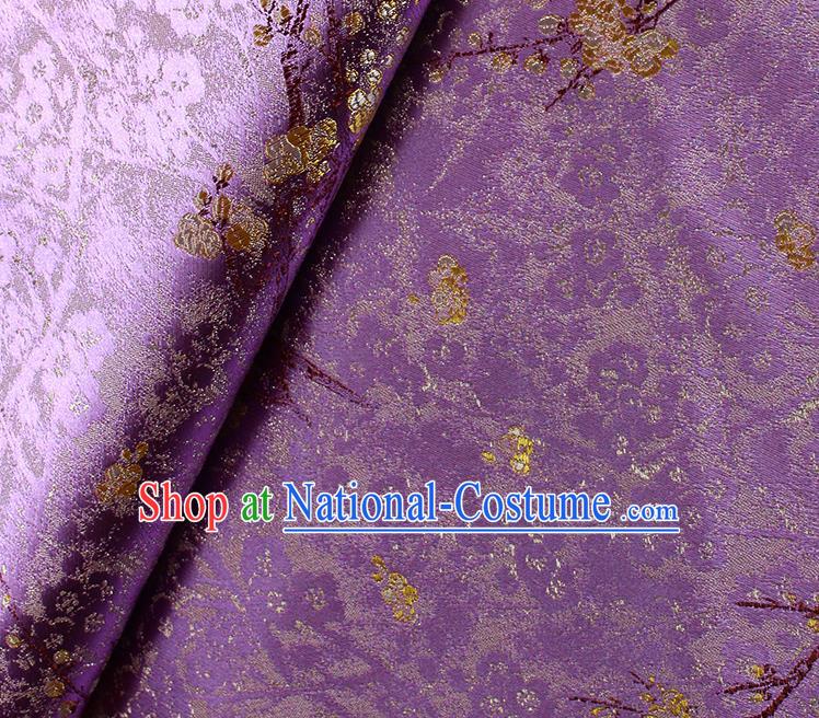 China Traditional Hanfu Silk Fabric Jacquard Purple Brocade Tang Suit Damask Classical Plum Blossom Pattern Satin Tapestry