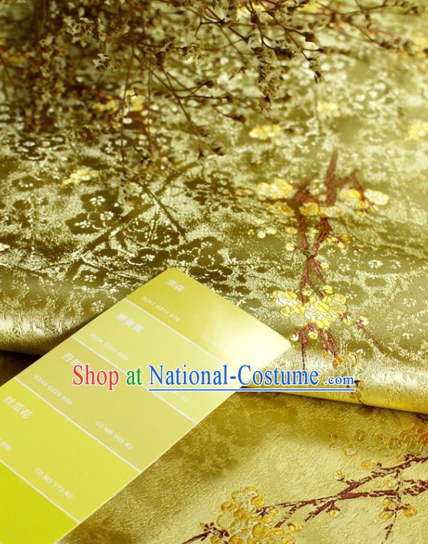 China Classical Plum Blossom Pattern Satin Tapestry Traditional Hanfu Silk Fabric Jacquard Yellow Brocade Tang Suit Damask