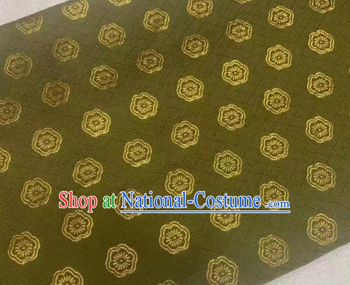 Asian Kimono Tapestry Fabric Japanese Olive Green Nishijin Brocade Traditional Plum Blossom Pattern Satin Drapery