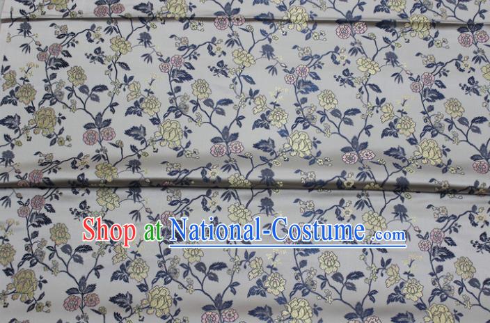 China Mongolian Robe White Satin Damask Classical Flowers Pattern Tapestry Traditional Cheongsam Silk Fabric Jacquard Brocade