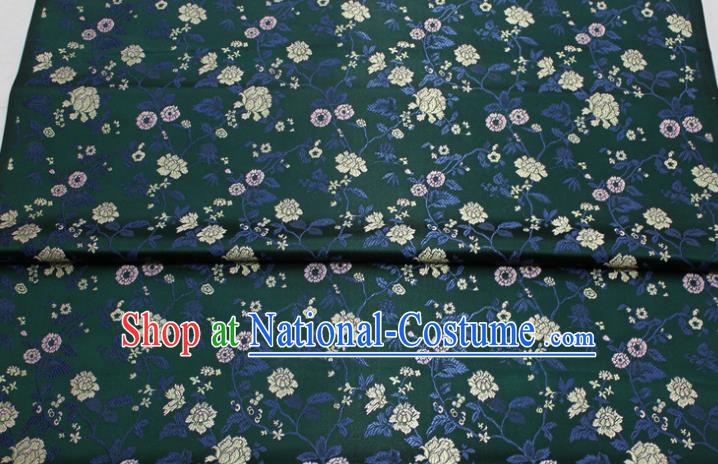 China Traditional Cheongsam Silk Fabric Jacquard Brocade Mongolian Robe Atrovirens Satin Damask Classical Flowers Pattern Tapestry