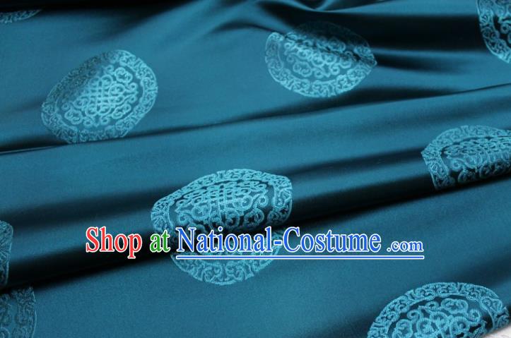 China Traditional Silk Fabric Jacquard Blue Brocade Mongolian Robe Satin Damask Classical Lucky Pattern Tapestry Material