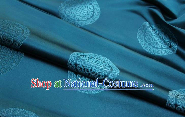 China Traditional Silk Fabric Jacquard Blue Brocade Mongolian Robe Satin Damask Classical Lucky Pattern Tapestry Material