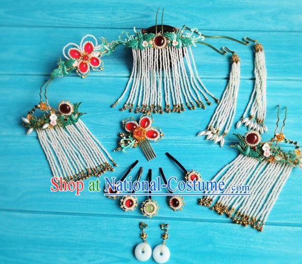 Chinese Ming Dynasty Court Lady Hair Crown Ancient Princess Tassel Hairpin Traditional Wedding Hair Accessories Full Set