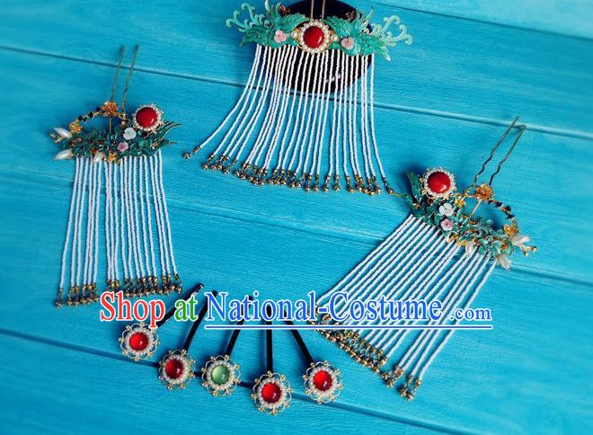 Chinese Ming Dynasty Court Lady Hair Crown Ancient Princess Tassel Hairpin Traditional Wedding Hair Accessories Full Set