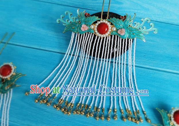 Chinese Ming Dynasty Court Lady Hair Crown Ancient Princess Tassel Hairpin Traditional Wedding Hair Accessories Full Set