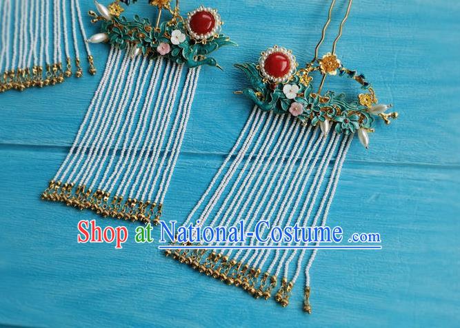 Chinese Ming Dynasty Court Lady Hair Crown Ancient Princess Tassel Hairpin Traditional Wedding Hair Accessories Full Set