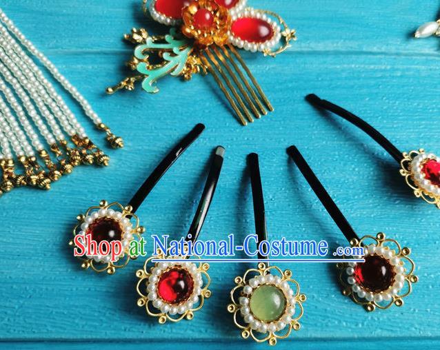 Chinese Ming Dynasty Court Lady Hair Crown Ancient Princess Tassel Hairpin Traditional Wedding Hair Accessories Full Set