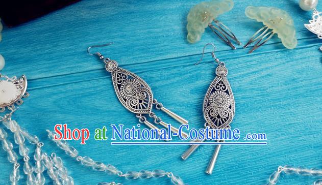 Chinese Qin Dynasty Queen Argent Hair Crown Ancient Empress Jade Hairpins Traditional Hanfu Hair Accessories Complete Set