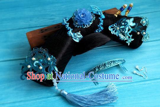 China Traditional Qing Dynasty Queen Wigs and Hairpins Ancient Empress Hair Crown Drama Story of Yanxi Palace Headpieces