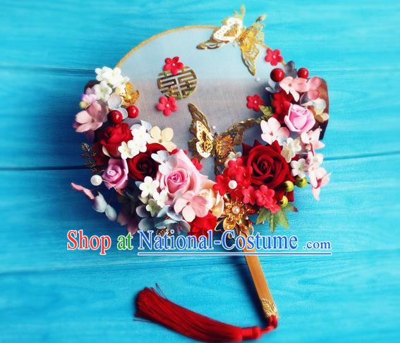 Handmade Chinese Wedding Palace Fan Ming Dynasty Princess Fan Traditional Hanfu Circular Fan