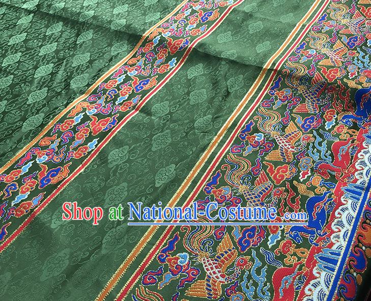 Asian Chinese Jacquard Brocade Traditional Hanfu Dress Phoenix Pattern Satin Drapery Ming Dynasty Green Tapestry Fabric