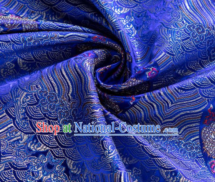 China Traditional Wave Dragon Pattern Silk Fabric Jacquard Royalblue Brocade Material Classical Cheongsam Tapestry Tang Suit Satin Damask