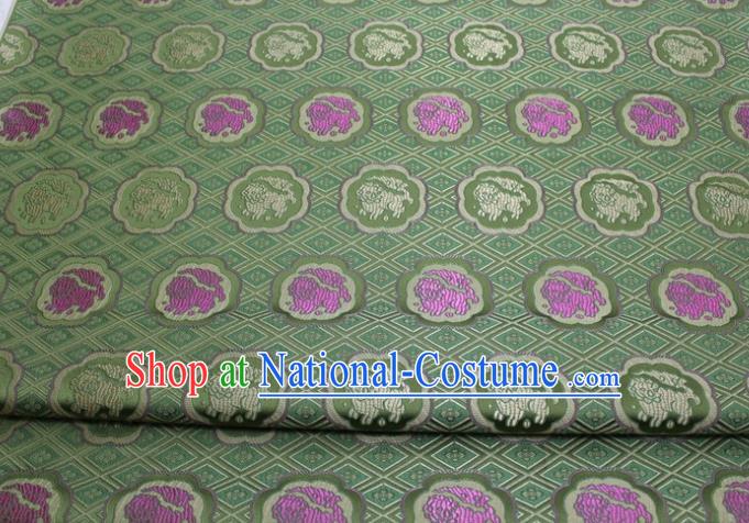 China Classical Lion Pattern Tapestry Material Traditional Silk Fabric Jacquard Green Brocade Mongolian Robe Satin Damask