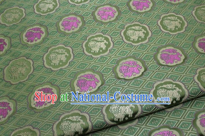 China Classical Lion Pattern Tapestry Material Traditional Silk Fabric Jacquard Green Brocade Mongolian Robe Satin Damask