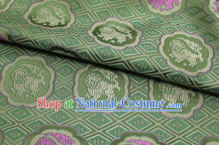 China Classical Lion Pattern Tapestry Material Traditional Silk Fabric Jacquard Green Brocade Mongolian Robe Satin Damask